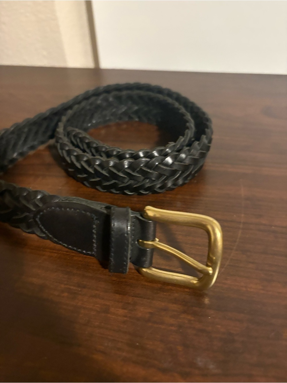 GAP Black Braided Leather Belt with Brass-Tone Buckle